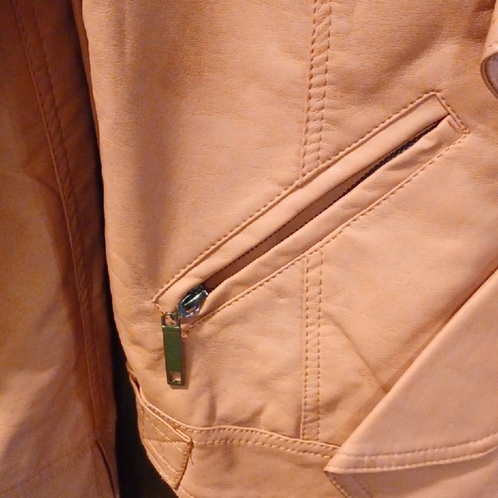 mi a mi Salmon Pink Ruffle Faux-Leather Jacket Size Small - Picture 5 of 14